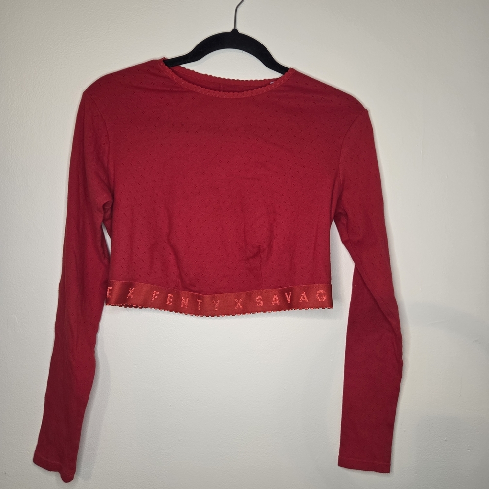 Savage X Fenty Red Long Sleeve Crop Top Open Back